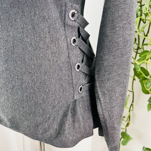 INC International Concepts Charcoal Gray Laceup Sides Soft Stretchy Blouse Large - Picture 4 of 8